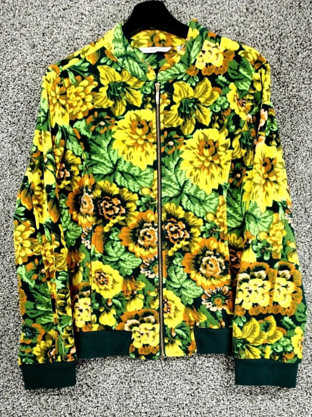 Isaac Mizrahi LIVE! Green Floral Zip Up Fleece Jacket Women's Size Medium